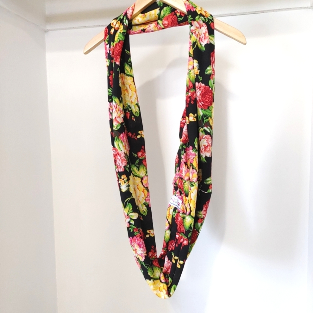 Handmade black & rose floral infinity scarf